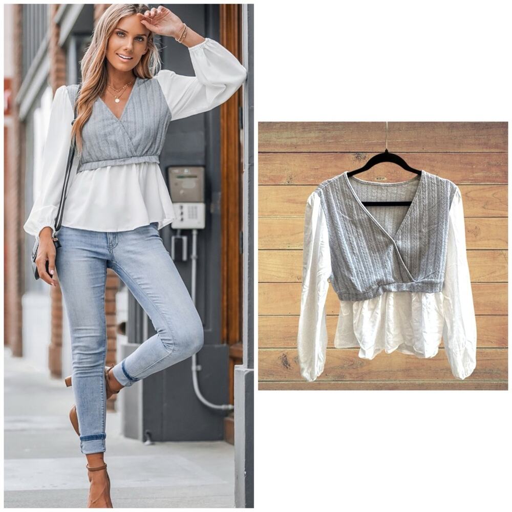 NEW Cupshe Rib Peplum Combo Layered Top, Large
